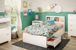 Lit simple avec rangement 3 tiroirs et tête de lit (39