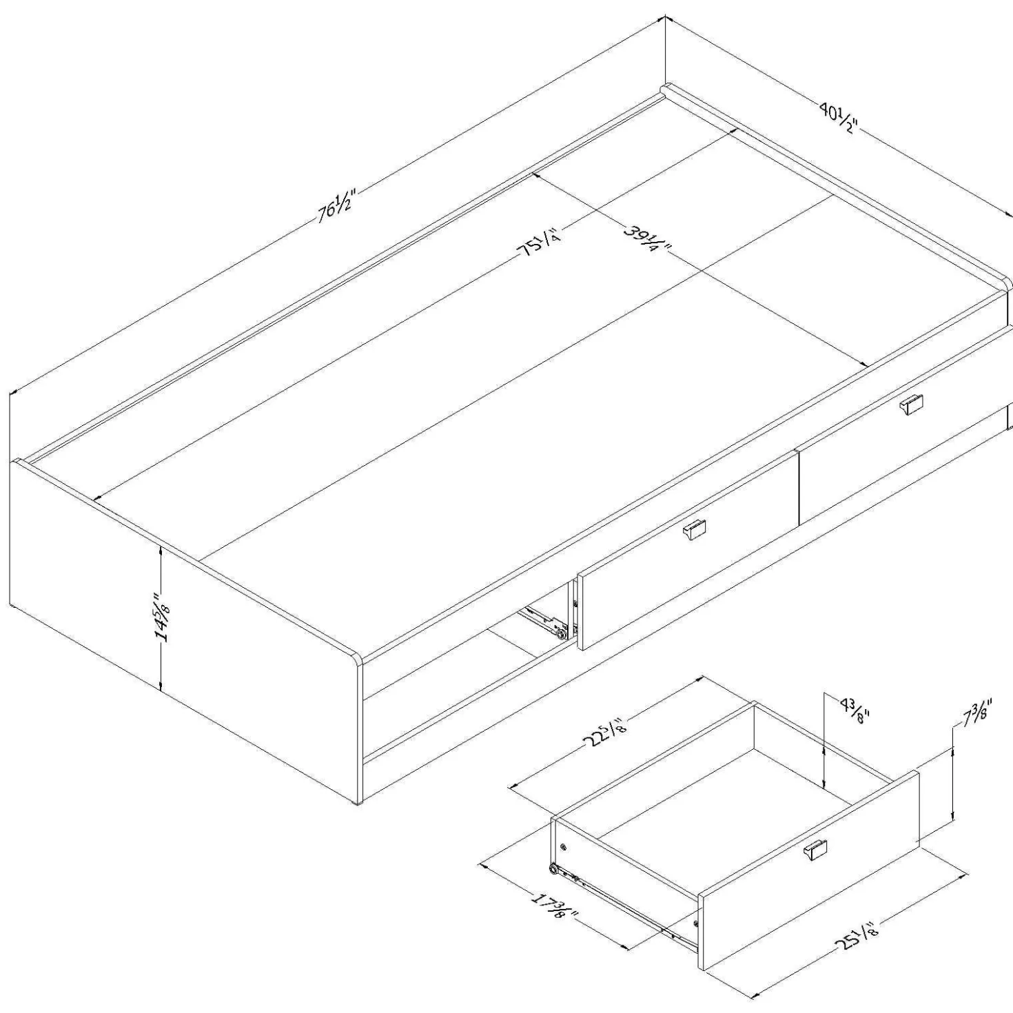 Lit simple avec rangement 3 tiroirs (39") - South Shore