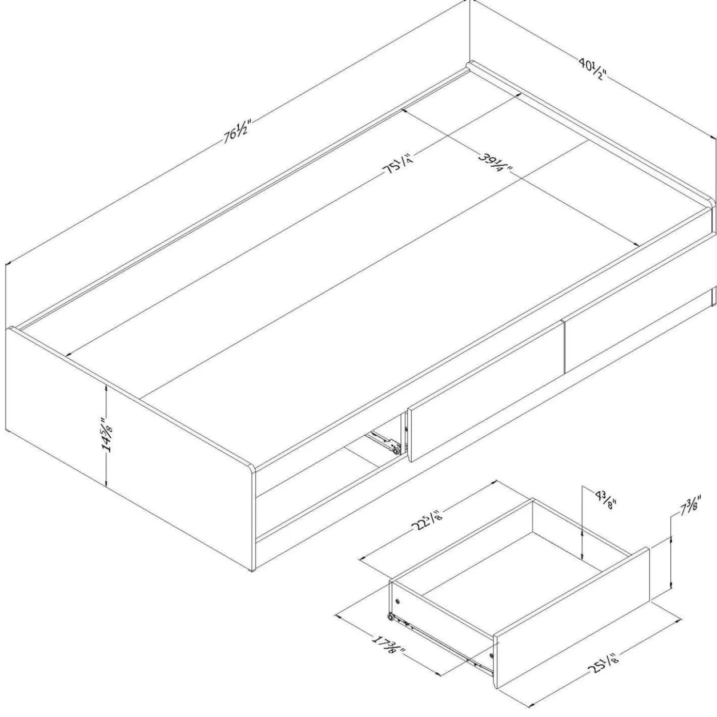 Lit simple avec rangement 3 tiroirs (39") - South Shore
