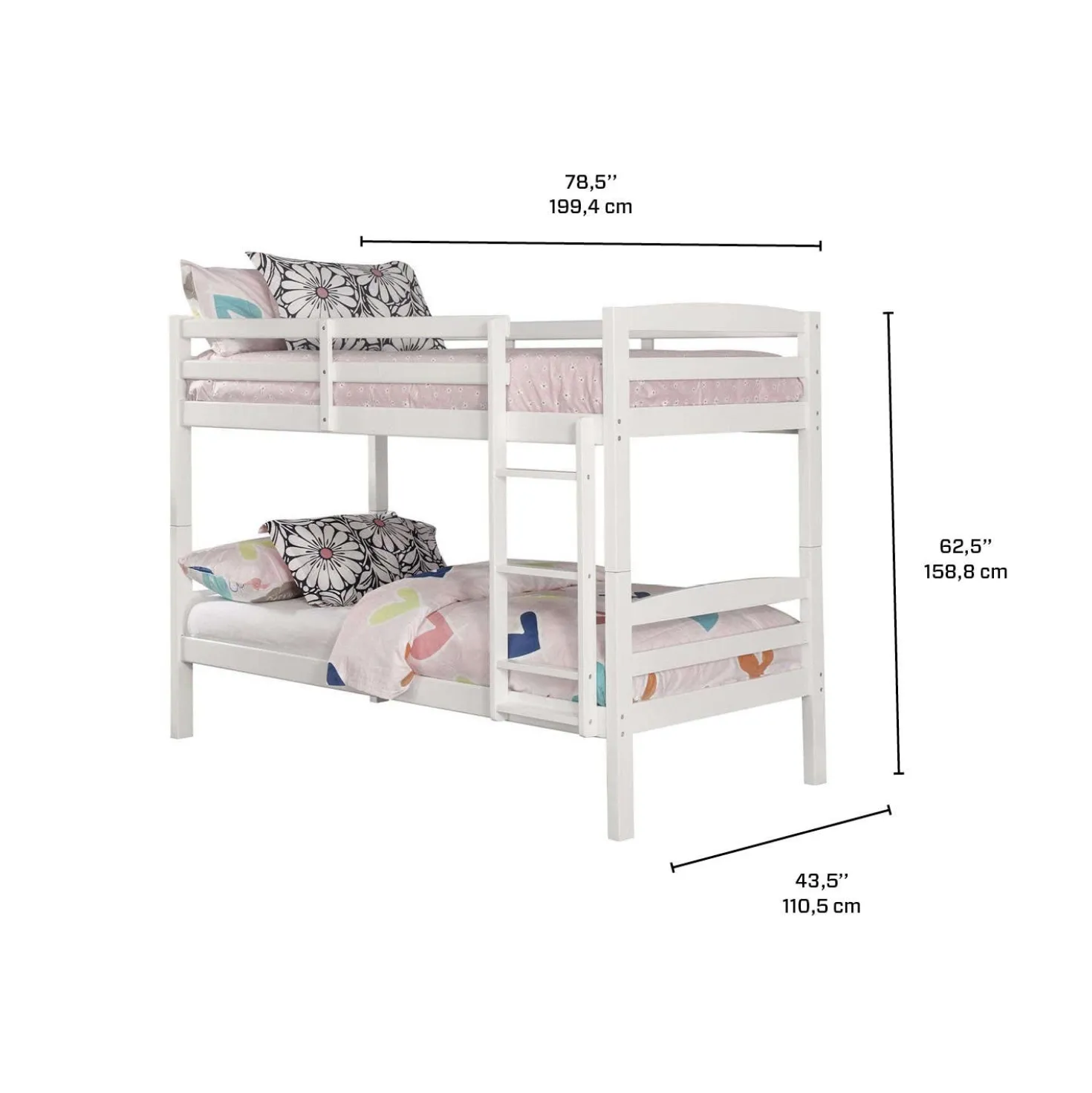 Lit superposé blanc avec lit gigogne - 39"/39"