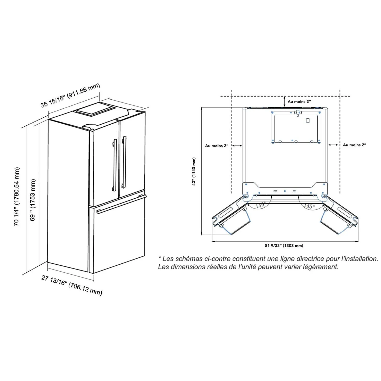 MARATHON Réfrigerateur 20,8 pi3 36 po Inox Portes françaises - MFF208SSFD