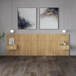 Panneaux avec 2 tables de chevet intégrées pour lits double - naturel