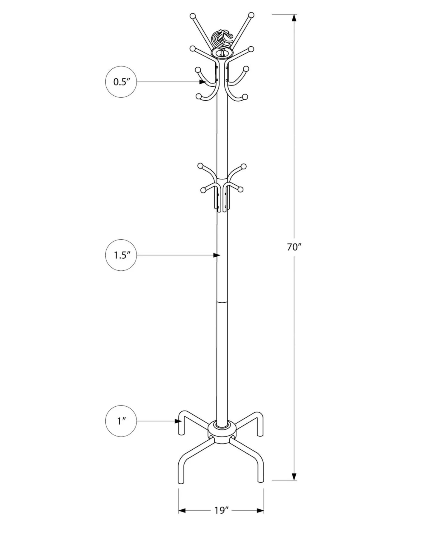 Patère - 70"H, métal blanc