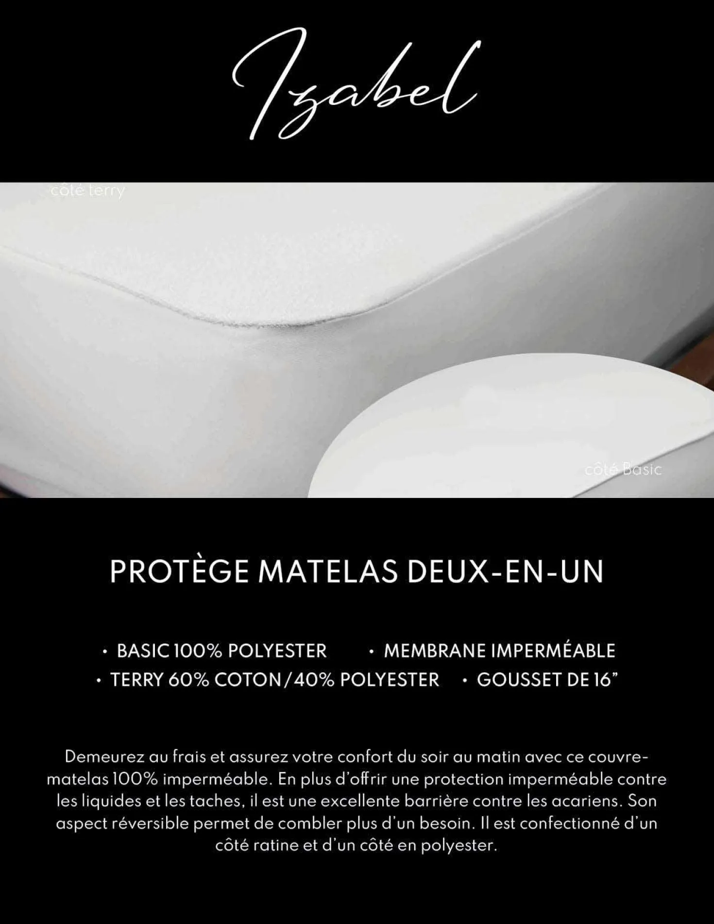 Protège-matelas imperméable et réversible double