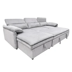 Sectionnel convertible avec chaise longue côté gauche et rangement - gris