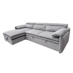 Sectionnel convertible avec chaise longue côté gauche et rangement - gris