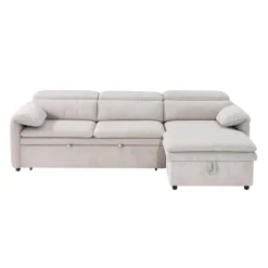 Sectionnel convertible avec chaise longue côté droit et rangement - beige
