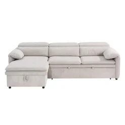 Sectionnel convertible avec chaise longue côté gauche et rangement - beige
