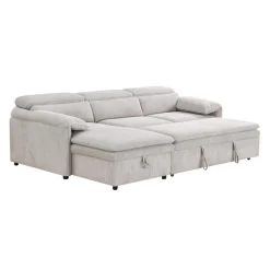 Sectionnel convertible avec chaise longue côté gauche et rangement - beige