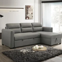 Sectionnel convertible et réversible avec rangement - gris