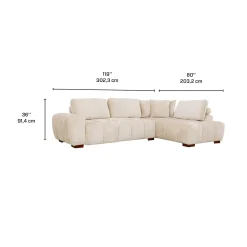 Sectionnel de style guimauve avec chaise longue à droite - crème