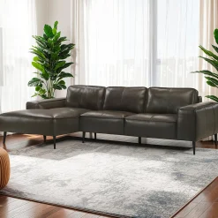 Sectionnel en cuir véritable avec chaise longue à gauche