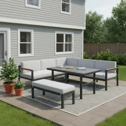 Sectionnel extérieur en acier avec table à manger et banc - 3 mcx
