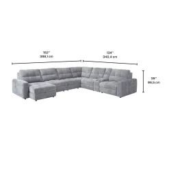 Sectionnel modulaire électrique inclinable avec 2 sièges coulissants, chaise longue à gauche avec rangement et console - 7 mcx
