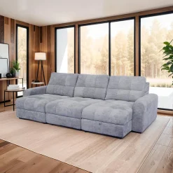 Sofa modulaire électrique avec 2 sièges coulissants et chaise longue à droite avec rangement - 3 mcx