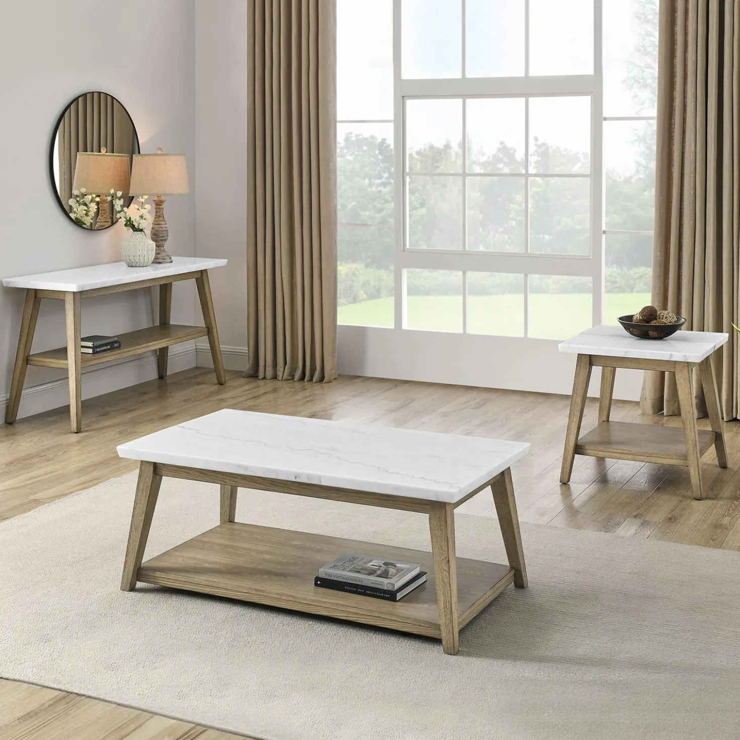 Table à café rectangulaire avec plateau en marbre blanc