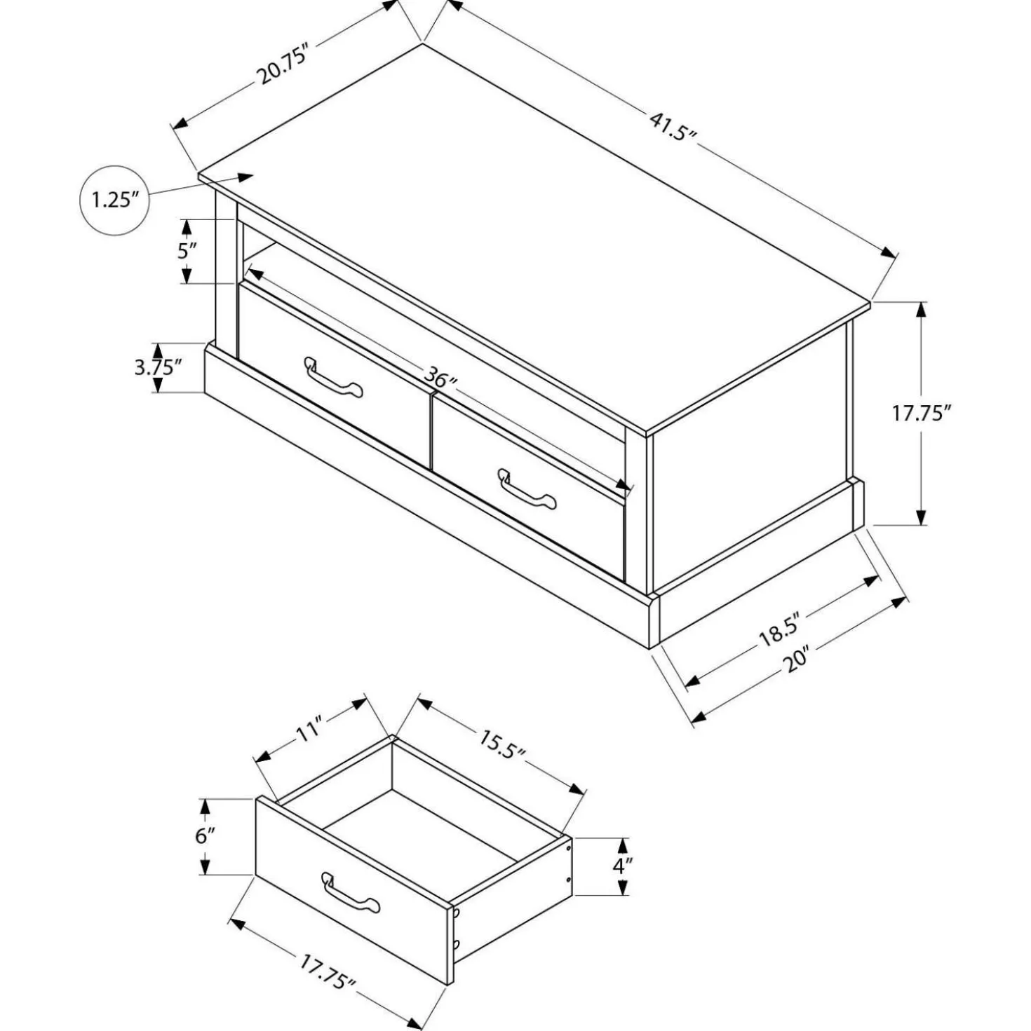 Table à café rectangulaire avec rangement 42" - Monarch