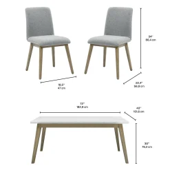 Table à manger avec plateau en marbre blanc et 4 chaises - gris