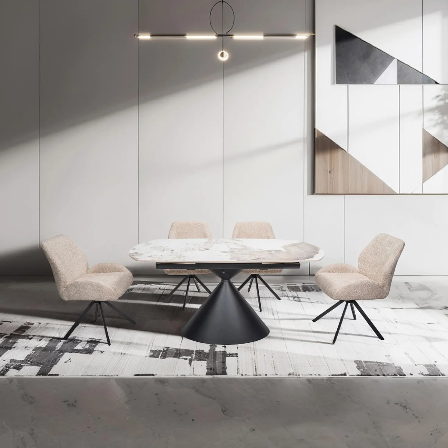 Table à manger ovale convertible extensible avec piédestal - 63"