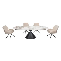 Table à manger ovale convertible extensible avec piédestal et 4 chaises en tissu bouclé - 63