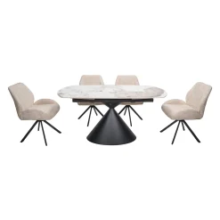 Table à manger ovale convertible extensible avec piédestal et 4 chaises en tissu bouclé - 63