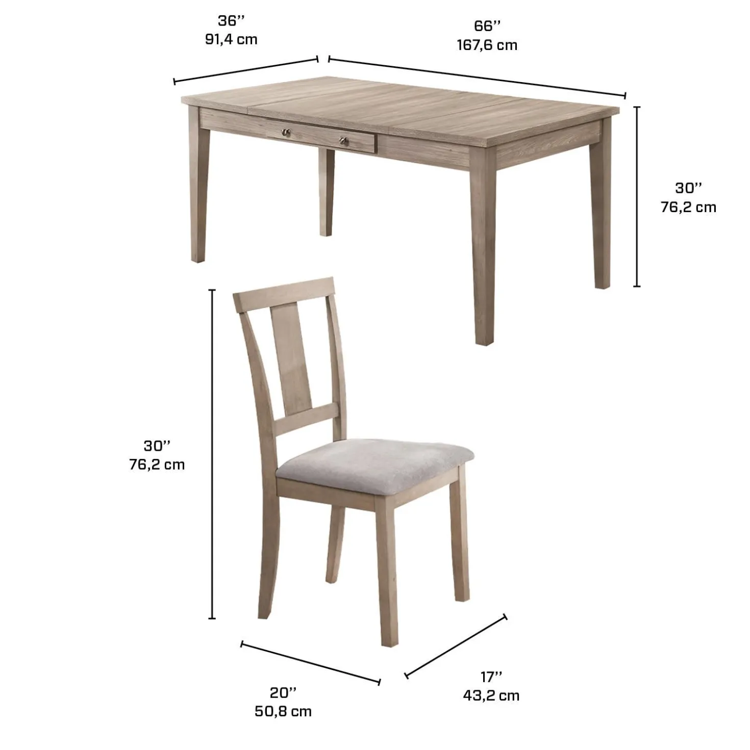 Table à manger rectangulaire avec rangement et 4 chaises - gris