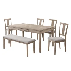 Table à manger rectangulaire avec rangement, 4 chaises et 1 banc - gris
