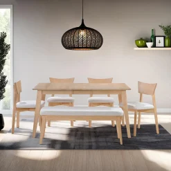 Table à manger rectangulaire extensible (48" à 60") avec 4 chaises et banc - grège