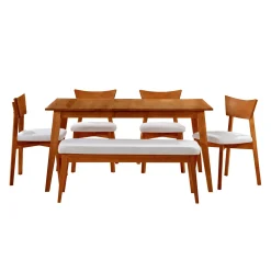 Table à manger rectangulaire extensible (48" à 60") avec 4 chaises et banc - brun