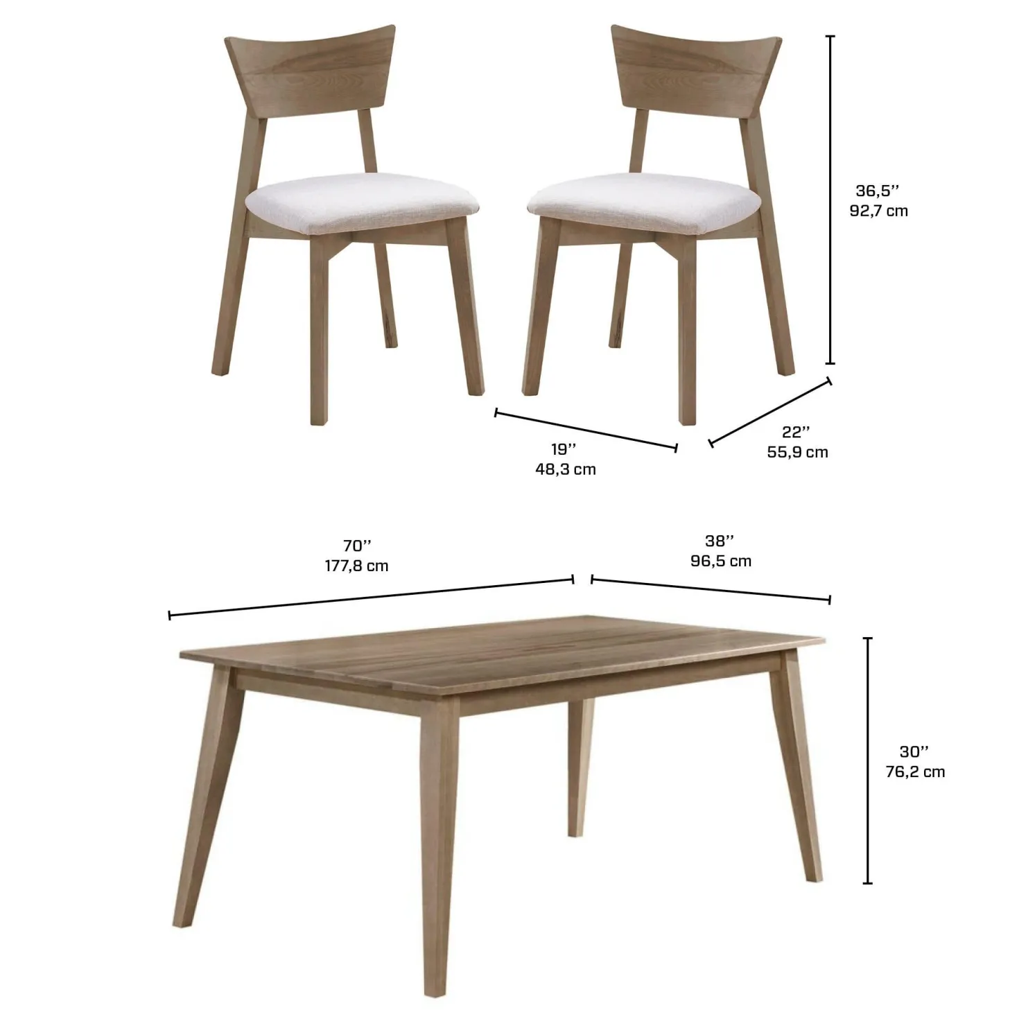 Table à manger rectangulaire 70" avec 6 chaises - gris