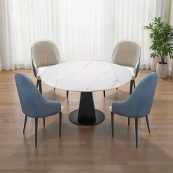 Table à manger ronde convertible extensible avec piédestal - 53