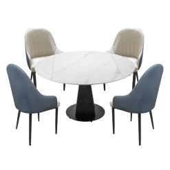 Table à manger ronde convertible extensible avec piédestal et 4 chaises - 53"