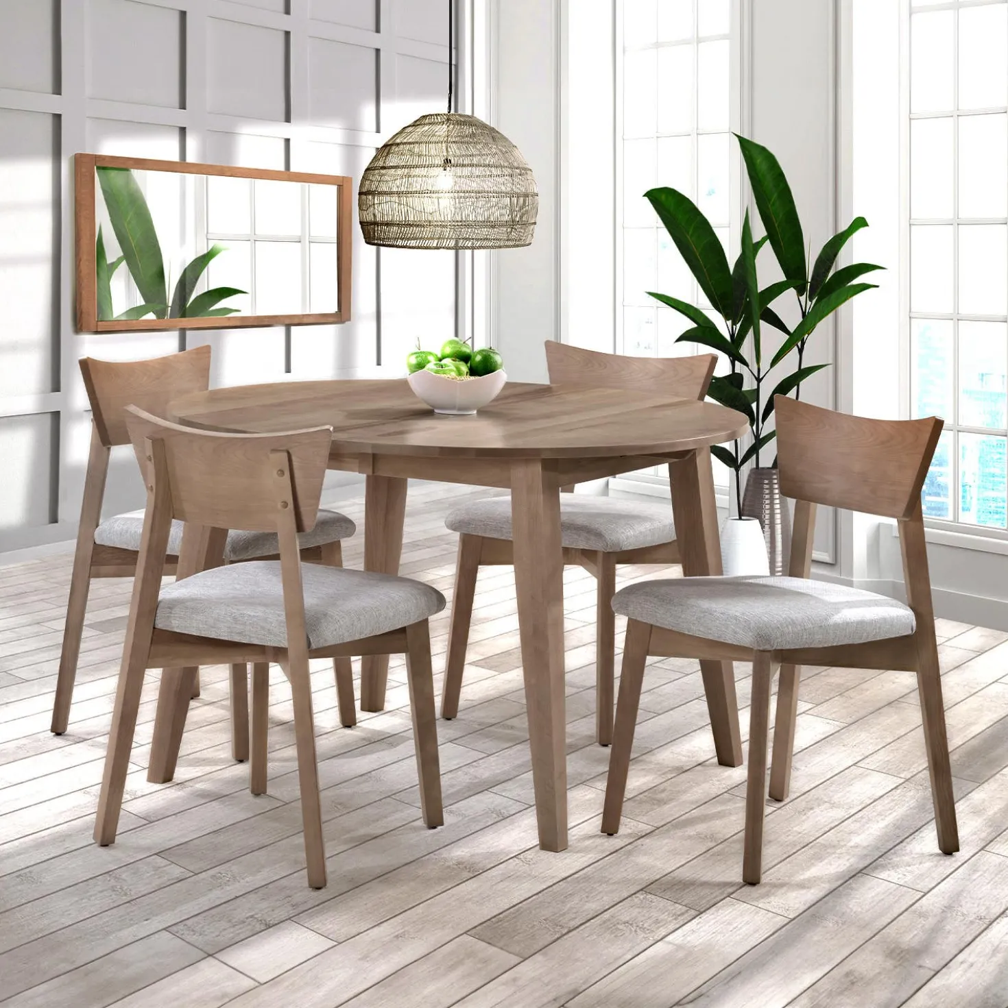 Table à manger ronde extensible en bois massif 48" à 66" - gris