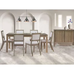 Table avec rallonge (54” à 70”) et 6 chaises - bois cendré