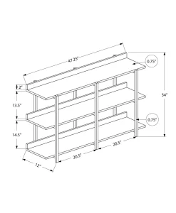 Table console - 3 niveau, étagères, rectangulaire, pieds en métal - 48