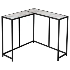 Table console - forme de L, coin, cadre en métal - 36"L - faux marbre blanc - Monarch