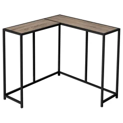 Table console - forme de L, coin, cadre en métal - 36"L - faux bois taupe f - Monarch