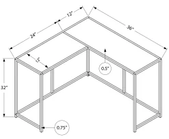 Table console - forme de L, coin, cadre en métal - 36