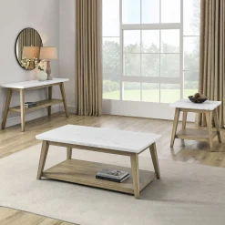 Table console avec plateau en marbre blanc