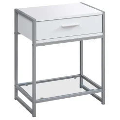 Table d'appoint - 22"H, blanc, argent, verre trempé - Monarch