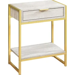 Table d'appoint - 24"H, marbre beige, métal or - Monarch