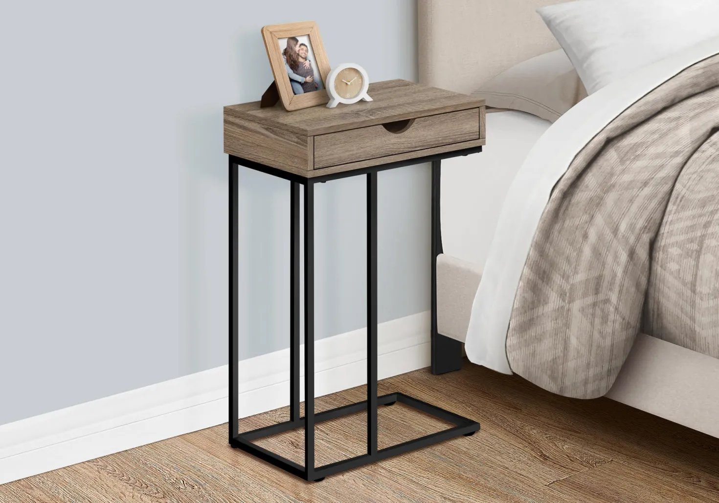 Table d'appoint - 25"H, taupe foncé, métal noir - Monarch