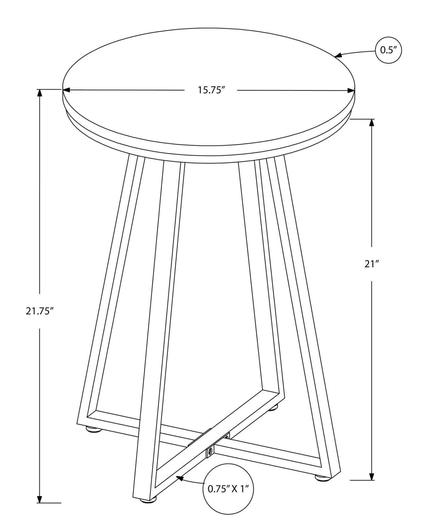 Table d'appoint - 22"H, taupe foncé, métal noir - Monarch
