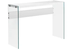 Table d'appoint - 44"L, blanc lustré, verre trempé - Monarch