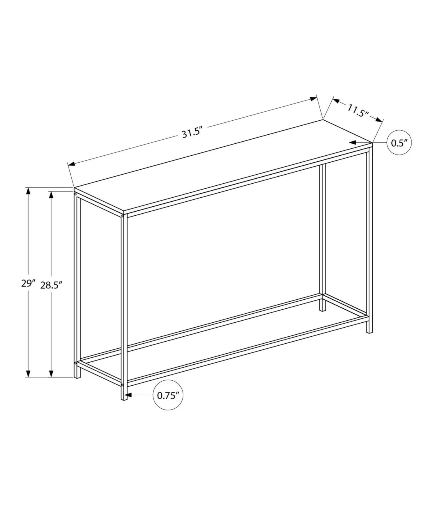 Table d'appoint - 32"L, console marbre blanc/ métal noir - Monarch