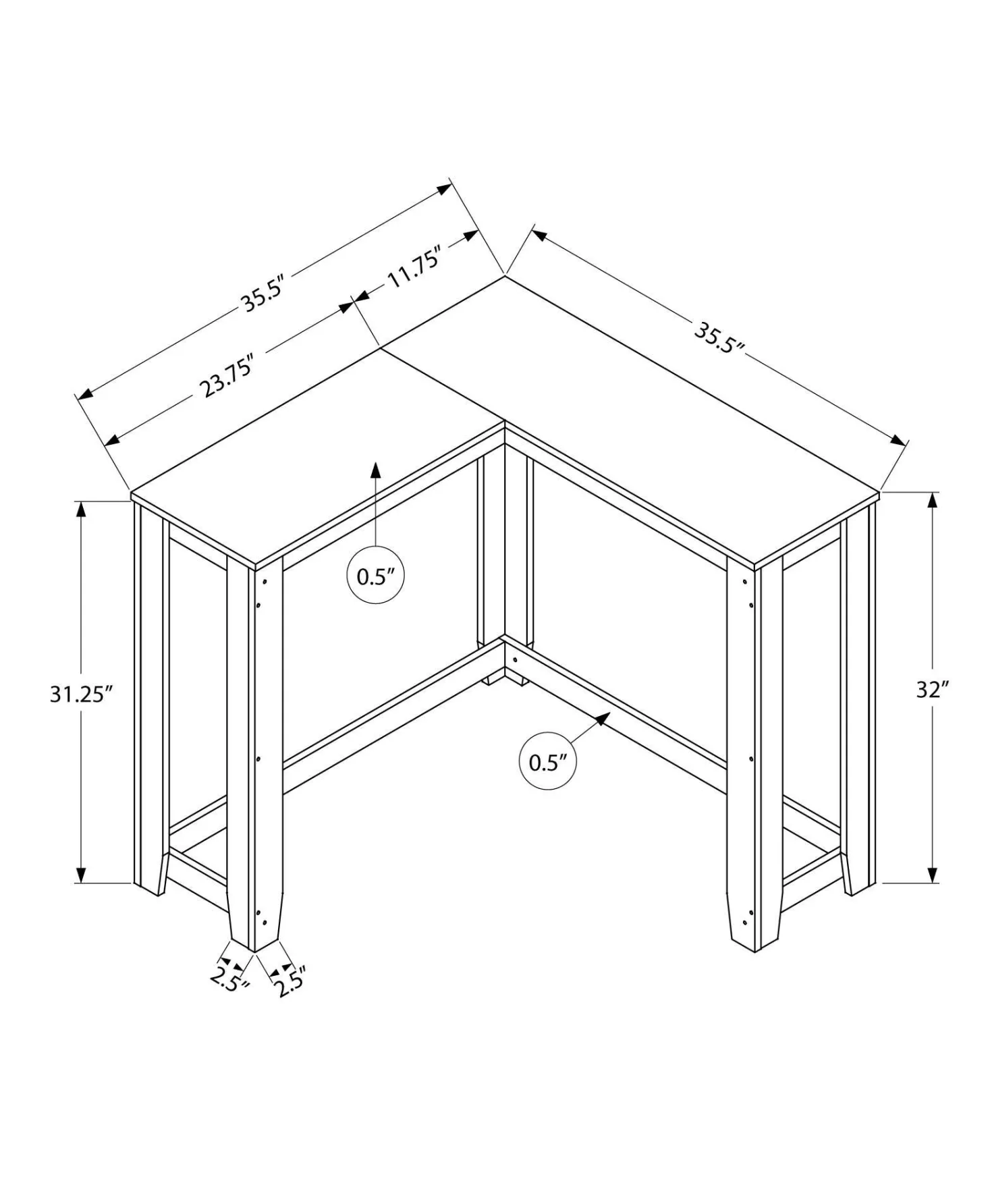 Table d'appoint - 48"L, console de coin espresso - Monarch