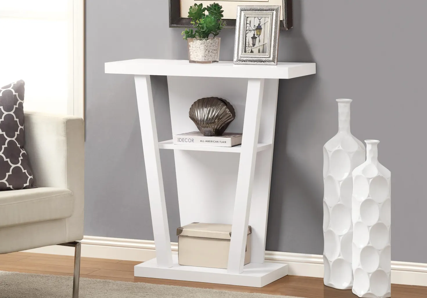 Table d'appoint - 32"L, console d'entrée blanche - Monarch