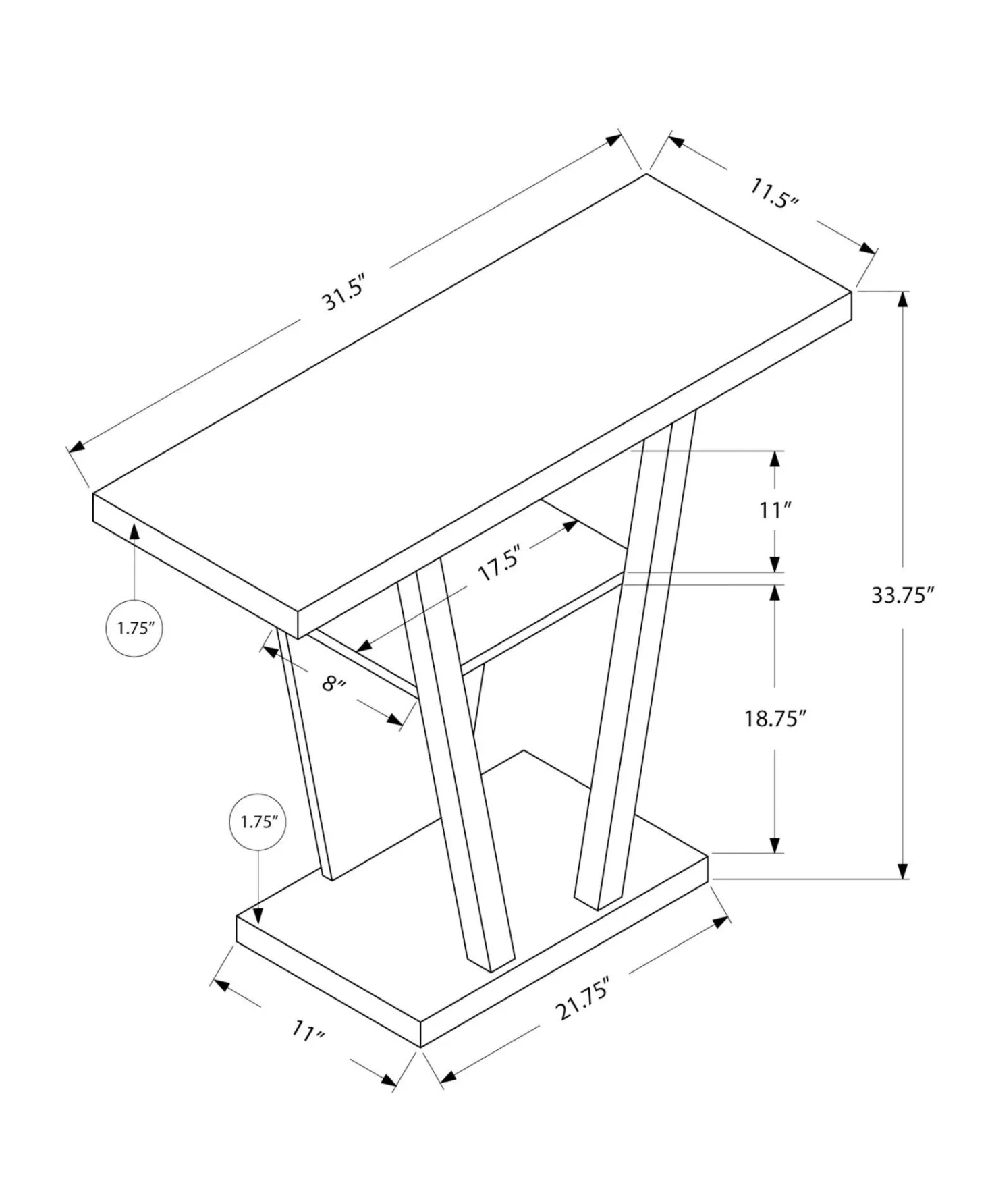 Table d'appoint - 32"L, console d'entrée blanche - Monarch