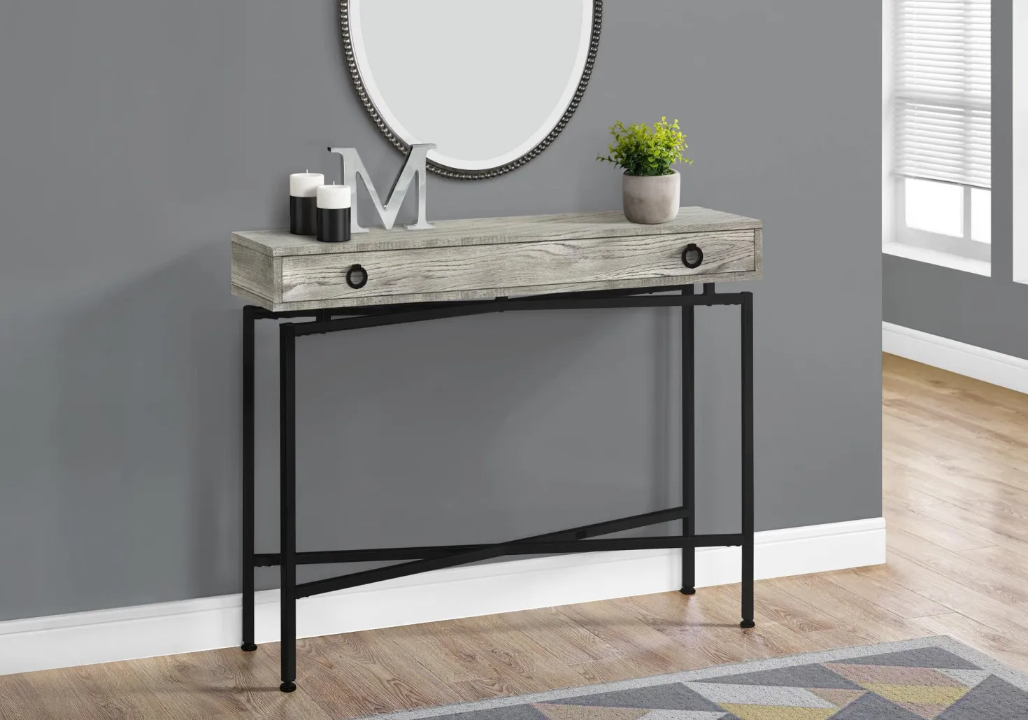 Table d'appoint - 42"L, faux bois gris, console noir - Monarch