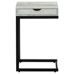 Table d'appoint - métal noir, faux bois gris, tiroir - Monarch